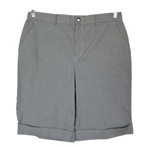 L-Ralph Lauren Sz 12 Navy White Striped Chino Bermuda Shorts Rolled Cuff Preppy